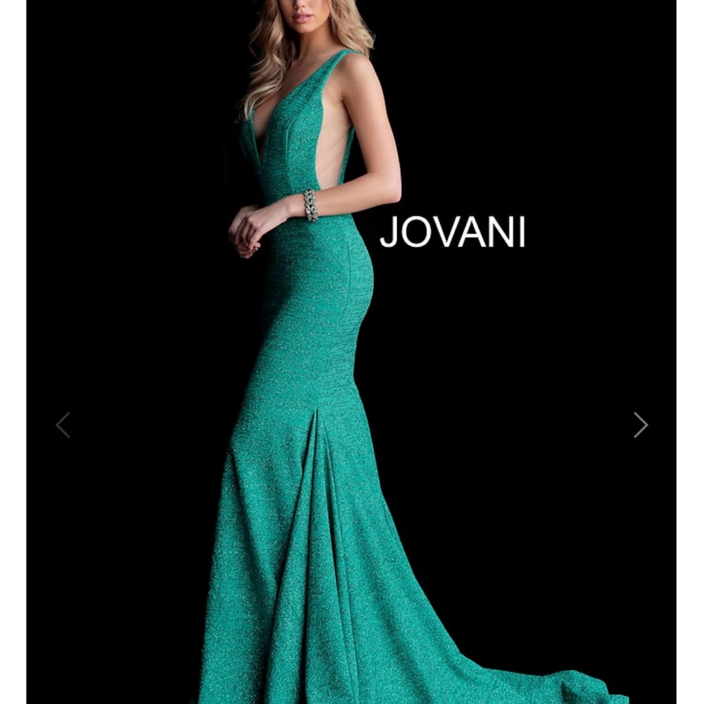 Jovani 47075 Green Glitter Plunging Mermaid Gown - Picture 2 of 5